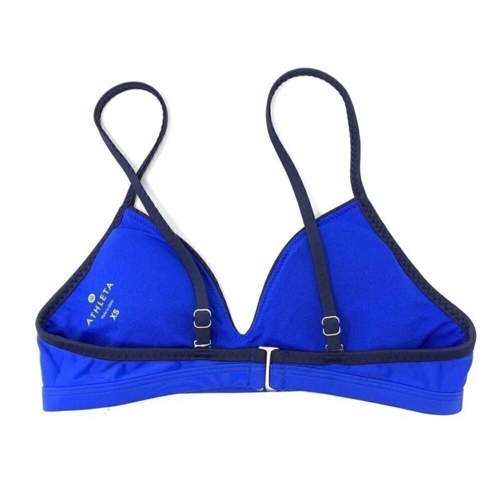 Athleta Bikini Top Blue Black Adjustable Straps Back Clasp Swim XS Sporty - Picture 2 of 5